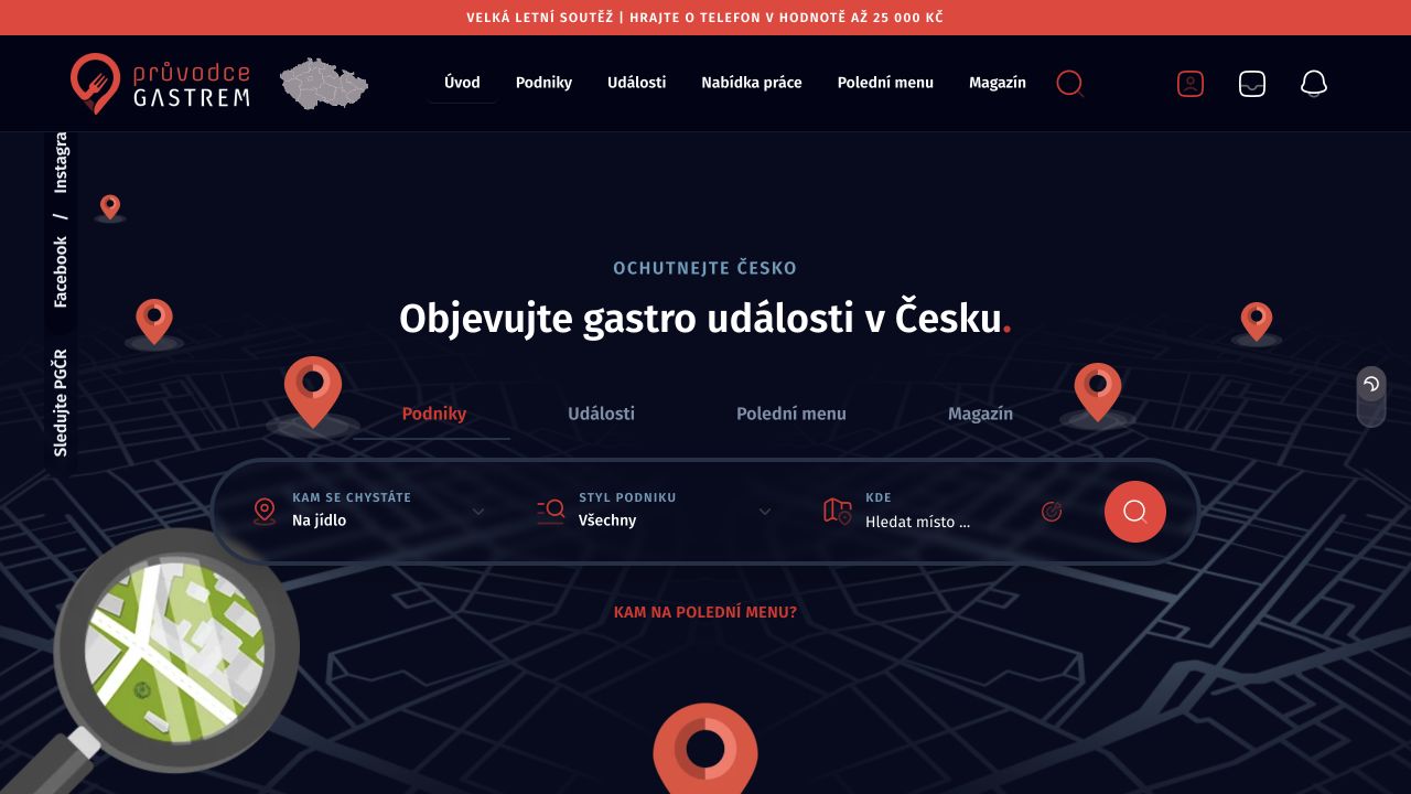 Skutečná úvodní stránka projektu Průvodce Gastrem ČR v prohlížeči