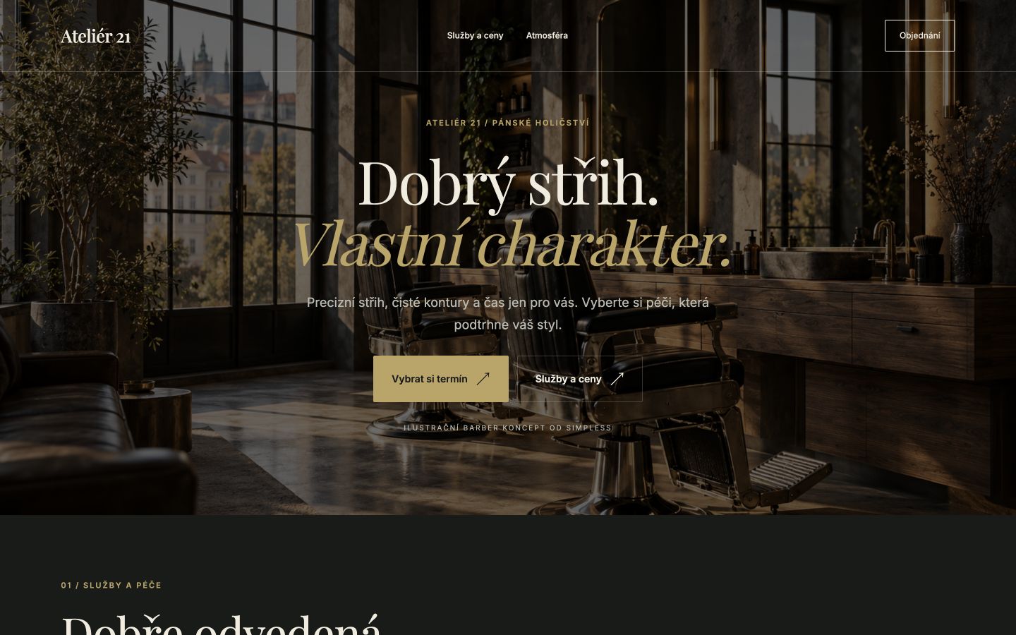 Ukázkový barber web Ateliér 21 na notebooku