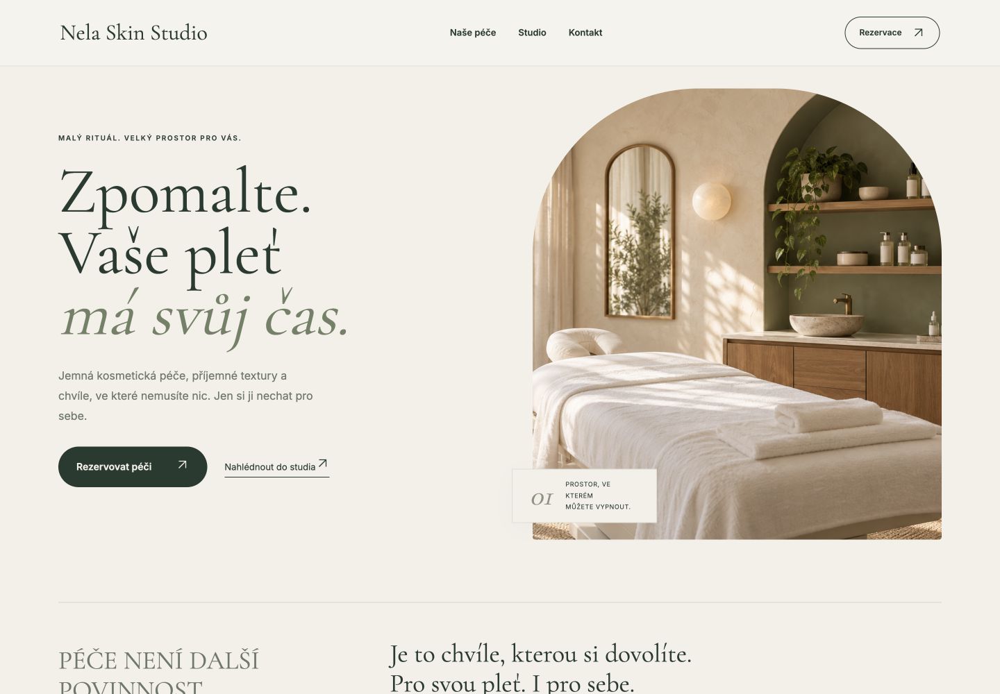 Náhled aktuálního ukázkového webu Nela Skin Studio