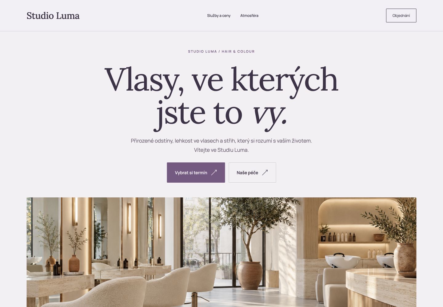 Náhled aktuálního ukázkového webu Studio Luma
